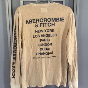 Abercrombie & Fitch Tan long sleeve cotton T-shirts size M New York LA Paris Lon